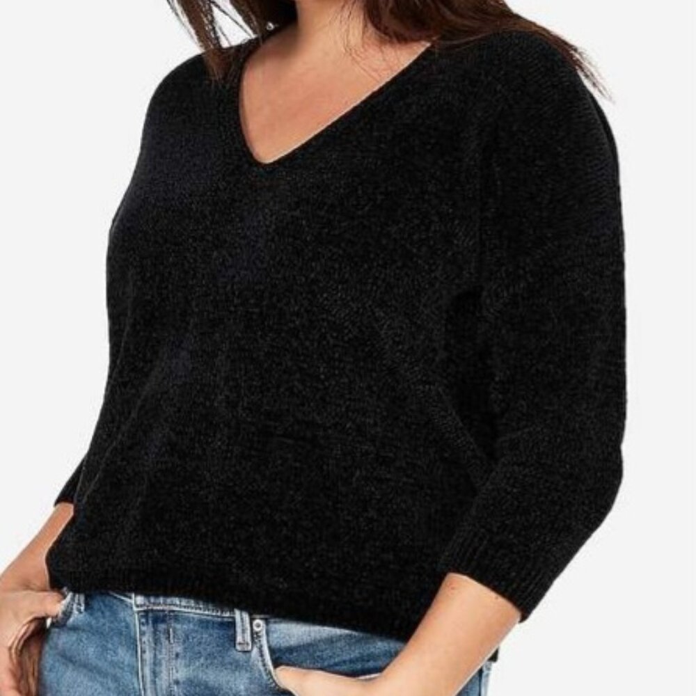 Express Black Chenille V Neck Sweater. Size XL NWOT